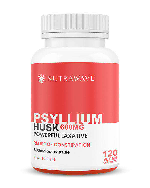 Nutrawave Psyllium Husk Fiber 600mg capsules bottle — fiber and digestion supplement