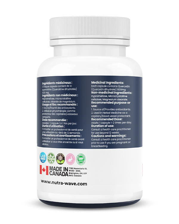 Nutrawave Quercetin 600mg capsules — supplement facts panel