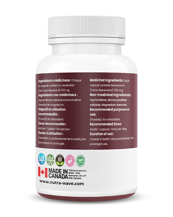 Nutrawave Resveratrol 700mg capsules — supplement facts panel