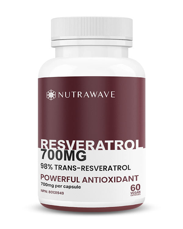 Nutrawave Resveratrol 700mg capsules bottle — antioxidant and heart health supplement