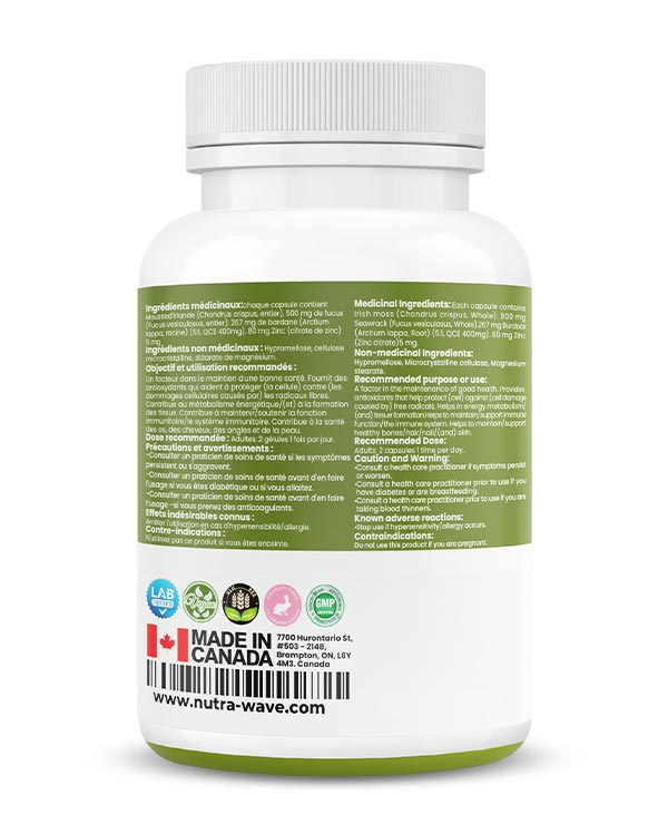 Nutrawave Irish Sea Moss 1000mg capsules — supplement facts panel