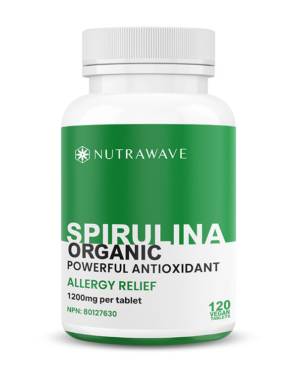 Nutrawave Organic Spirulina 1200mg tablets bottle — superfood energy supplement