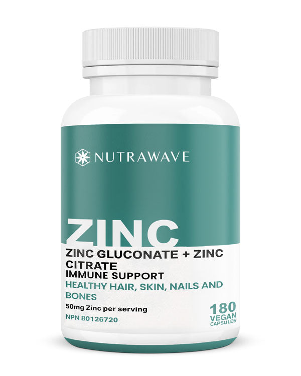 Nutrawave Zinc 50mg capsules bottle — immune support supplement