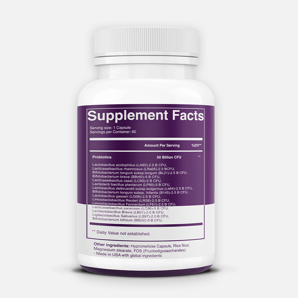 Nutrawave Probiotics 50 Billion 15-Strain capsules — supplement facts panel