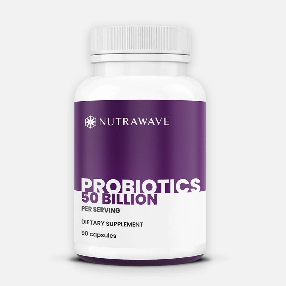 Nutrawave Probiotics 50 Billion 15-Strain capsules bottle — gut and digestive health supplement